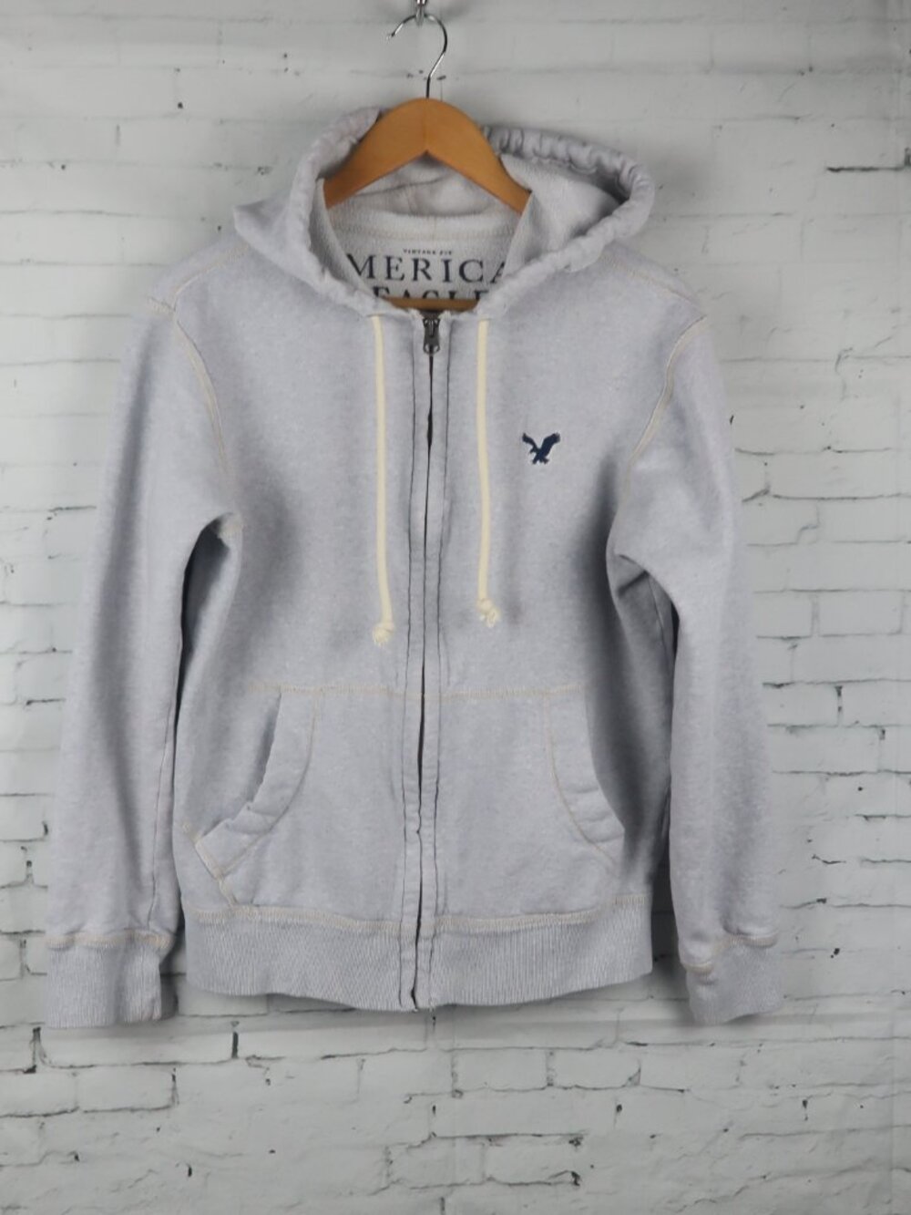 AMERICAN EAGLE OUTFITTERS VINTAGE FIT GREY FULL ZIP HOODED/HOODIE SWEATSHIRT